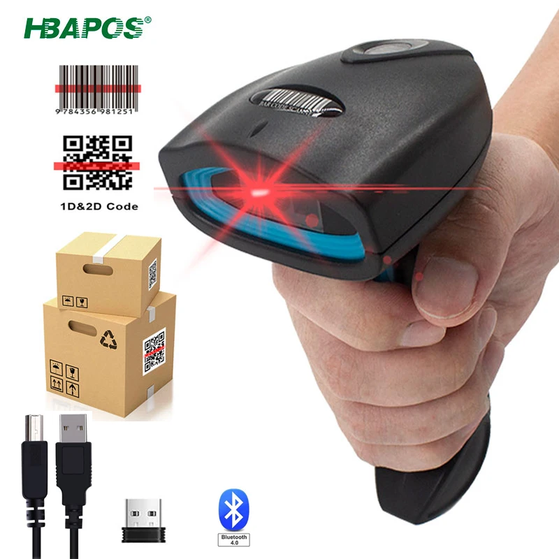 Bluetooth 2D Barcode Scanner Wireless, 2000mAh Handheld Cordless USB Wired QR Bar Code Reader for Library Warehouse Inventory