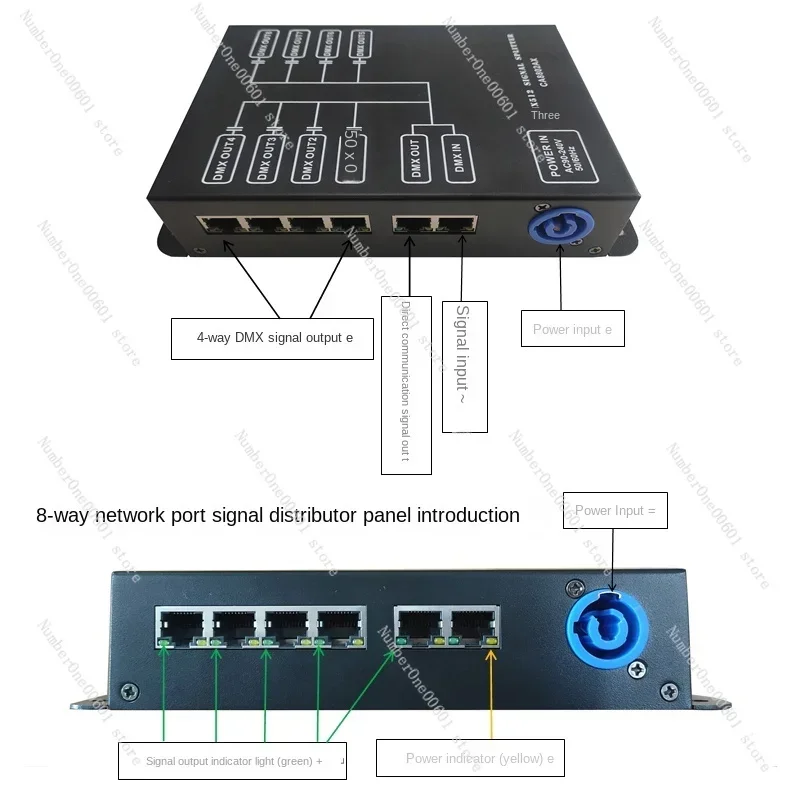 8-Way Network Port Signal Distributor Ktvrj45 Lamp Amplifier Stage Lights Optical Signal Amplifier DMX Network