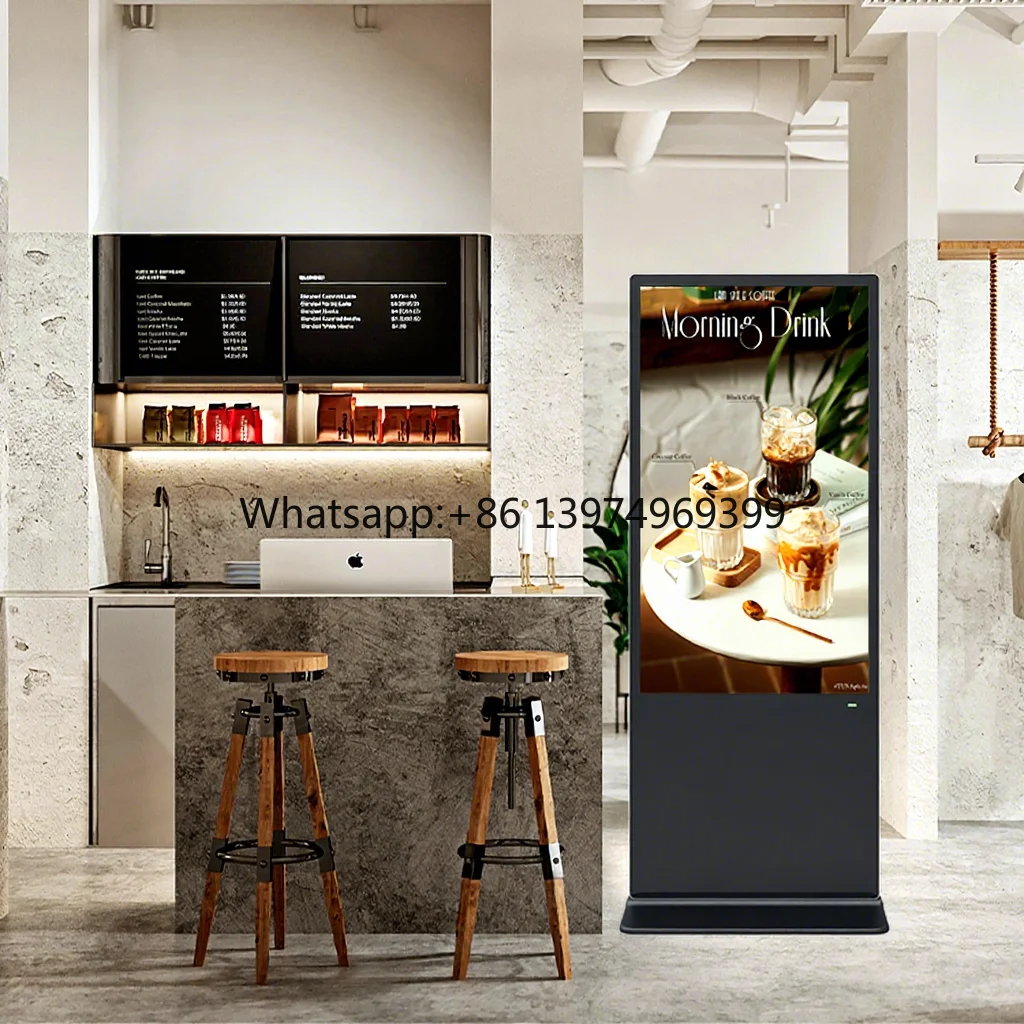 HUSHIDA 43 50 55 65 75 Inch Digital Poster Floor Standing Touch Display Signage Ultra-slim Movable Lcd Advertising Screen Kiosk