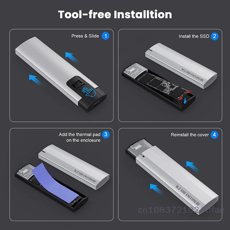 กล่องใส่ SSD แบบ Dual Protocol M.2 NVME PCIe / NGFF SATA ความเร็ว 10Gbps กล่องฮาร์ดไดรฟ์ภายนอกแบบ USB Type C รองรับ M และ B&M Keys