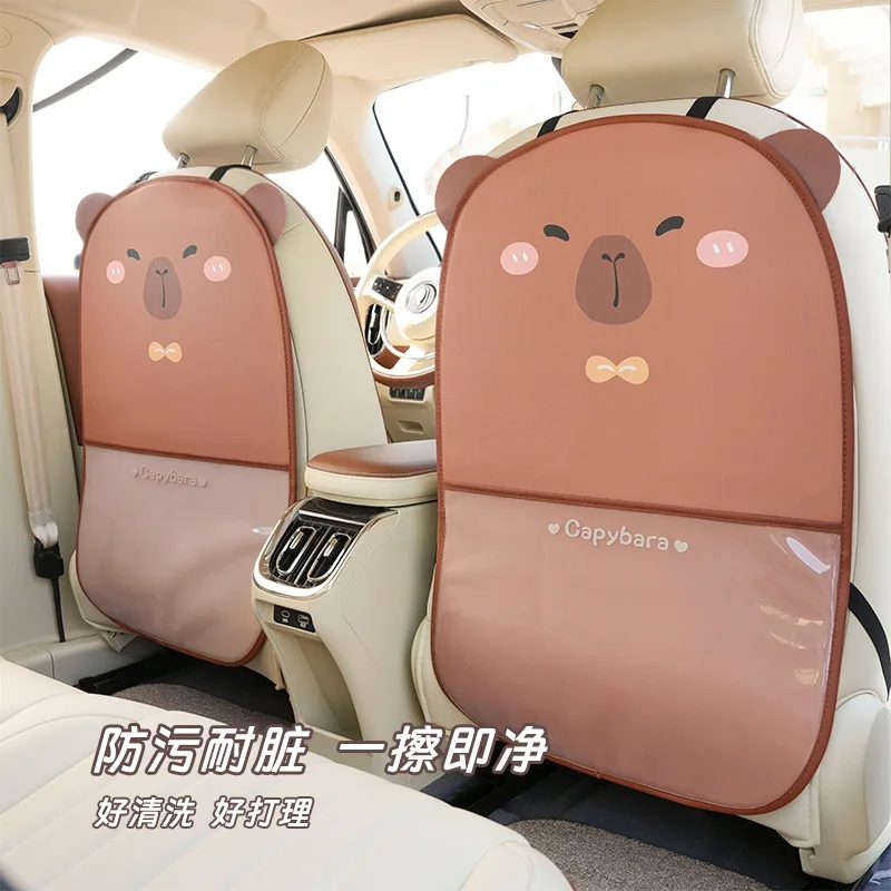 

Car Seat Back Anti-kick Pad Cute Capibara Leather Wear-resistant Car anti-kick Pad Cartoon Cute Car Anti-dirty Pad Accessories