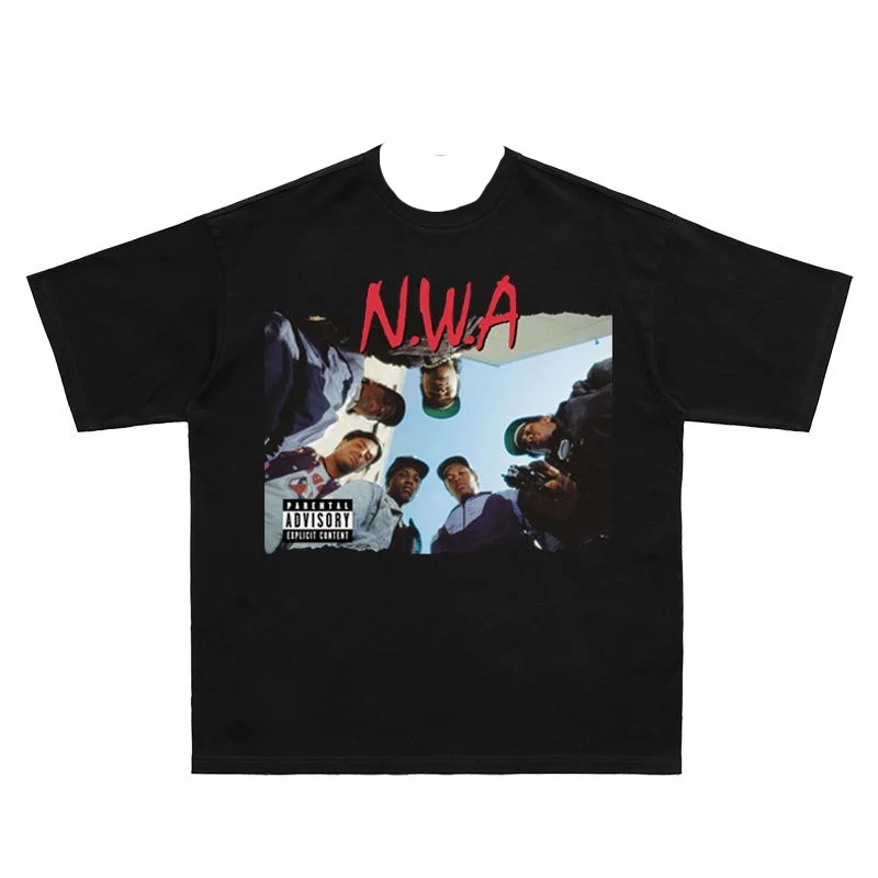 N.W.A العصابات الراب الهيب هوب الهيب هوب طباعة خمر الراب الشارع فضفاض صغير العنق الأمريكية قصيرة الأكمام تي شيرت