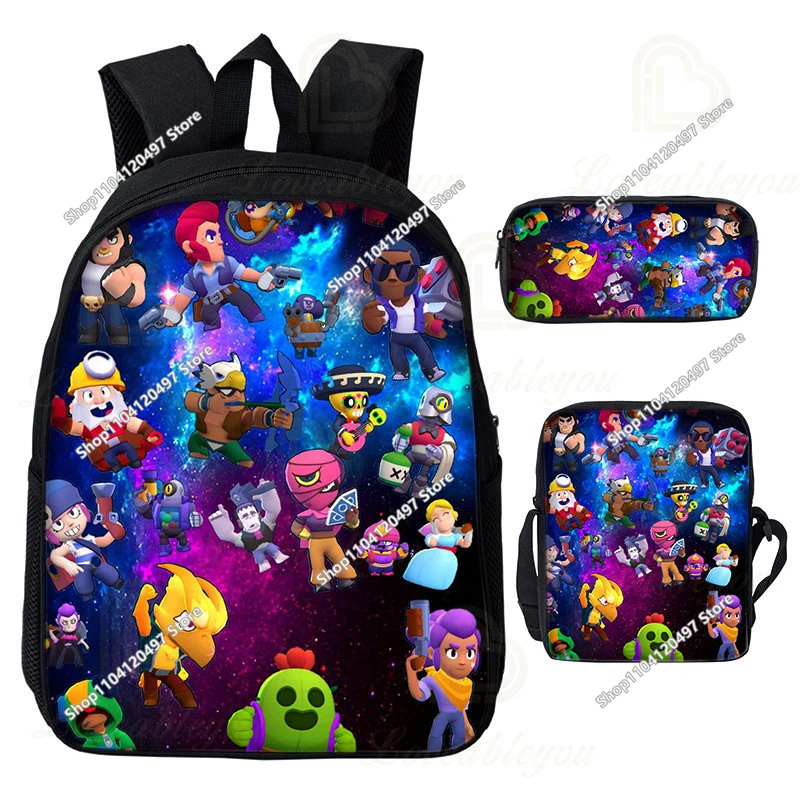 Conjunto de 3 Piezas de Cosplay para Niños y Adolescentes, Bolsa para Laptop de Dibujos Animados, Mochilas Escolares de Anime Brawl Stars para Estudiantes