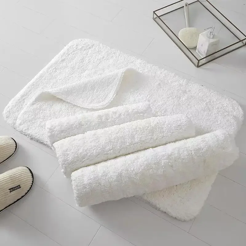 Cotton Bath Mat Hotel Home Long Plush Feet Towel Rugs Thick Anti Slip Bathroom Carpet White Doormat Water Absorbent Floor Mats