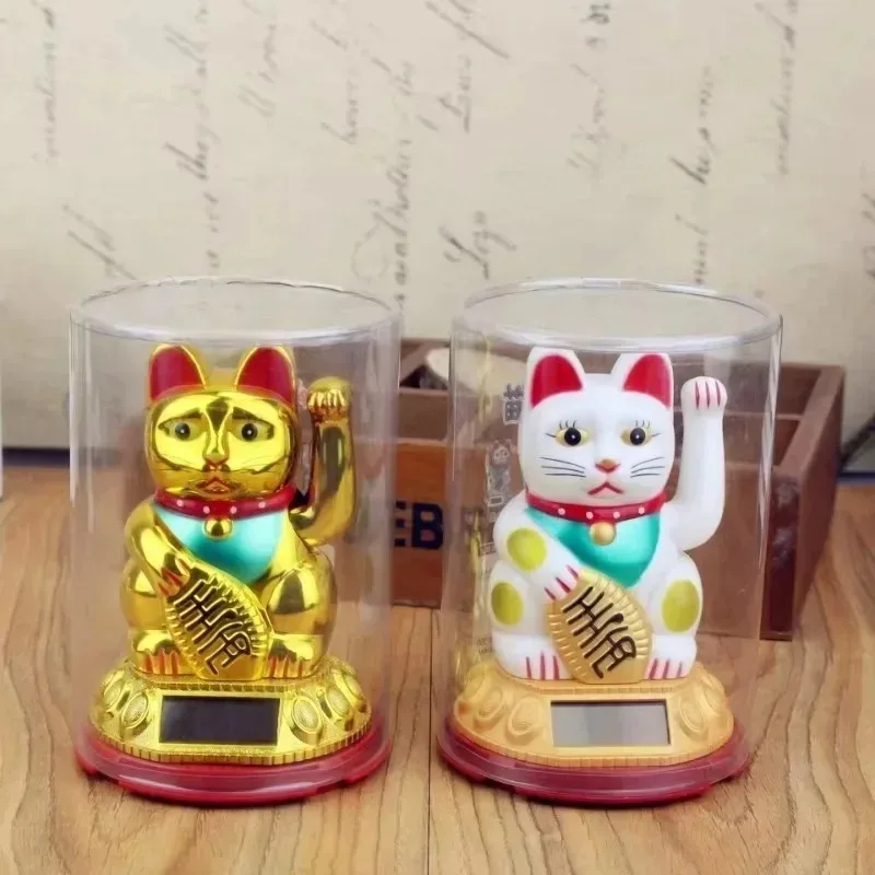 

Cat Cartoon Ornament Cat Solar Plastic Wealth Cat Ornament Waving Feng Shui Office Desktop 3-inch 1pcs Car Wealth
