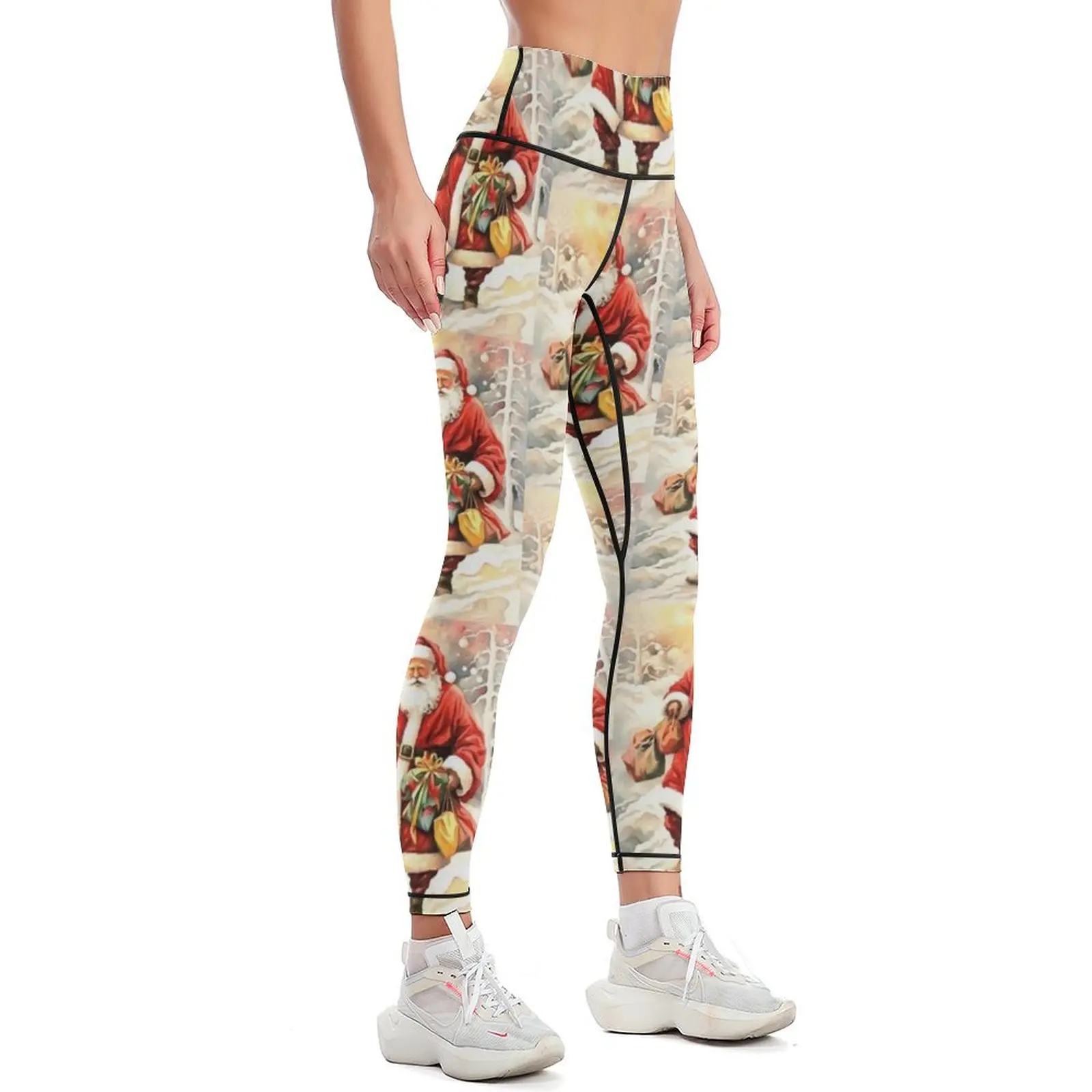 Santa Claus In A Wintry Woodland Leggings Sportswear woman gym Fitness clothing sportswear gym Womens Leggings