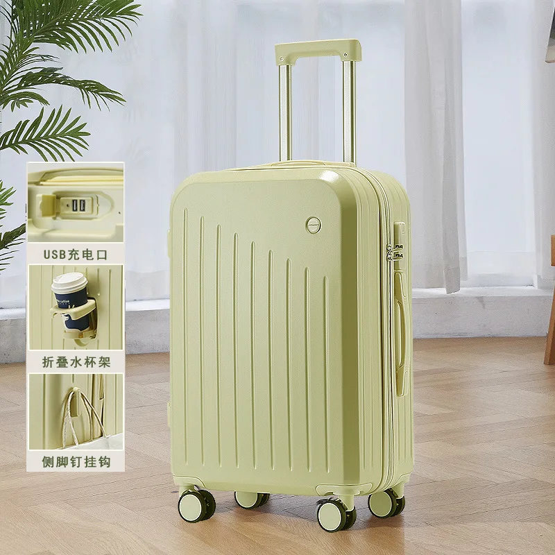 20/22 Inch Suitcase Boarding Multifunctional Travel Suitcase Student Password Trolley Case Rolling Luggage Bag with Cup Holder