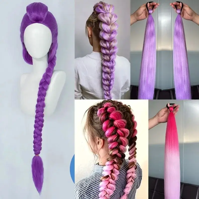 فيلم جديد Kpop شعر مستعار تأثيري ميرا رومي زوي شيطان الصيادين أرجواني أسود أحمر طويل الشعر مقاومة للحرارة بيروكات صناعية كرنفال الدعائم