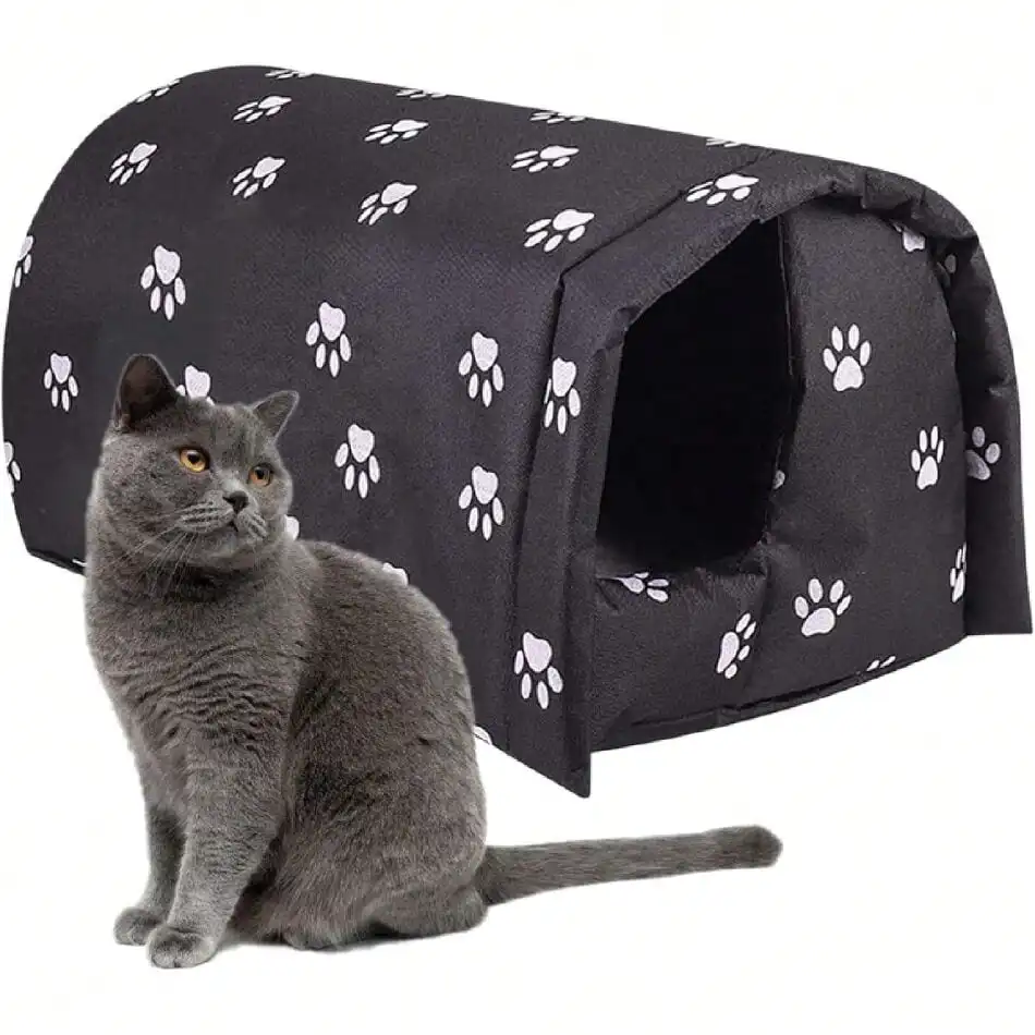 

Weatherproof, Thicken Warm Foldable Cat Shelter With Windproof Loop, Winter Pet Cave Tent Bed For Outside Cat