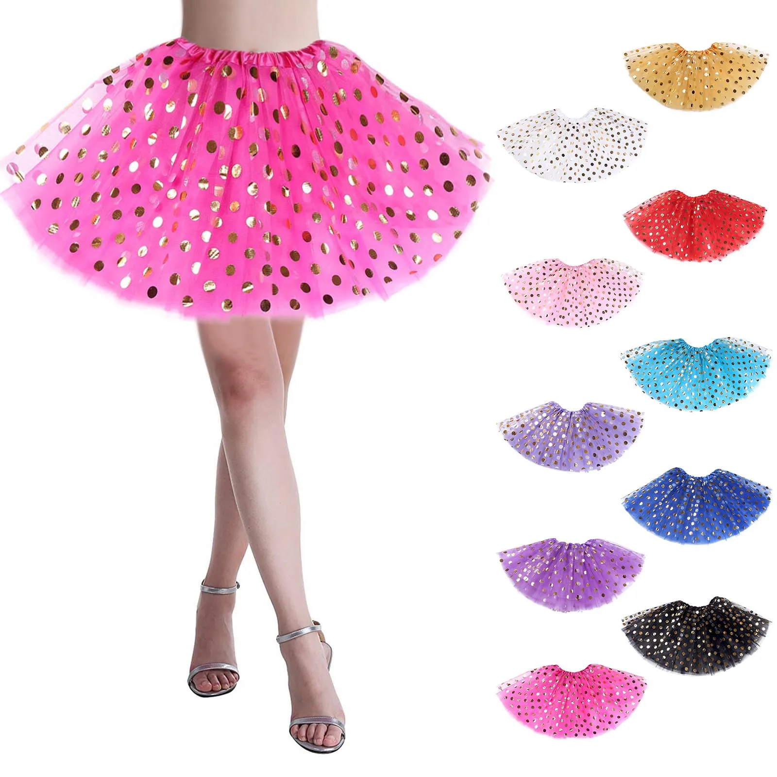 

Ladies Mesh Tutu Skirt Sequin Polka Dots High Waist Tulle Skirts Adult Ballet Dancewear Vintage Party Costume Ball Puffy Skirts