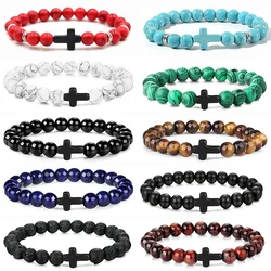 Modlitwa Mężczyźni Kamień naturalny Koraliki drewniane Różaniec Hematyt Krzyż Bransoletki Onyks Medytacja Bransoletka Kobiety Joga Biżuteria Homme Pulsera