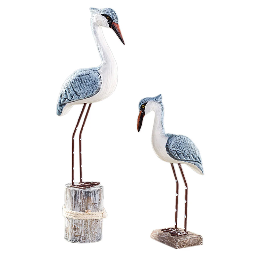 

2 Pcs Seagull Decor Wooden Craft Adornment Home Coastal Figurines Accessories Birds Figures Desktop Decor Environment Friendly
