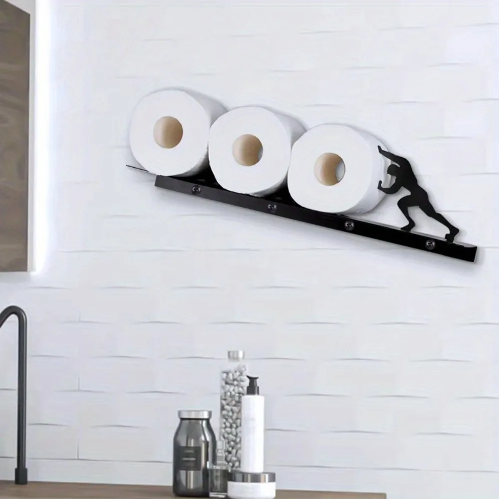 

Creative Human Figure Toilet Paper Holder, Wall Mount Metal Bathroom Storage Rack, Space-Saving Tissue Organizer for Kitchen