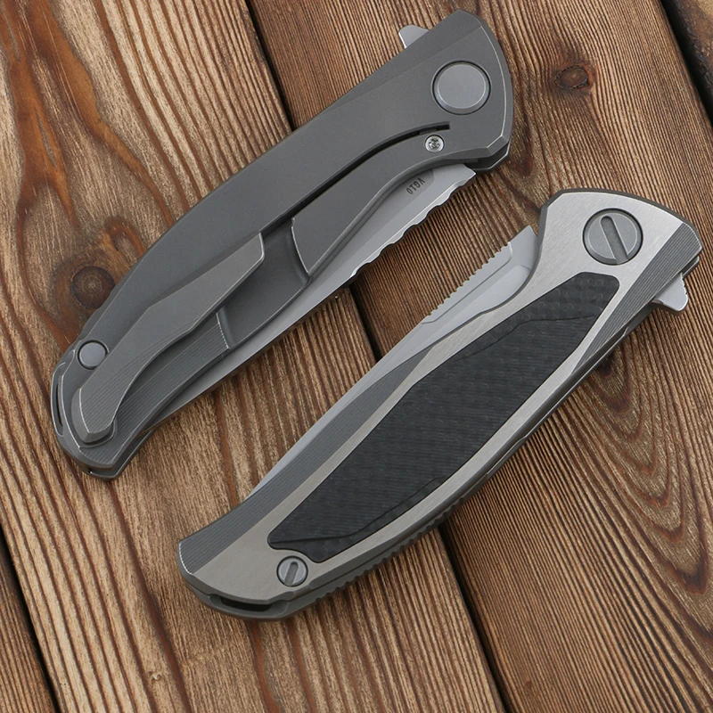 Imagem -05 - Green Plum F95nl Bearing Folding Knife Vg10 Blade Fibra de Carbono Tc4 Titanium Alloy Handle Outdoor Camping Portable Edc Tools