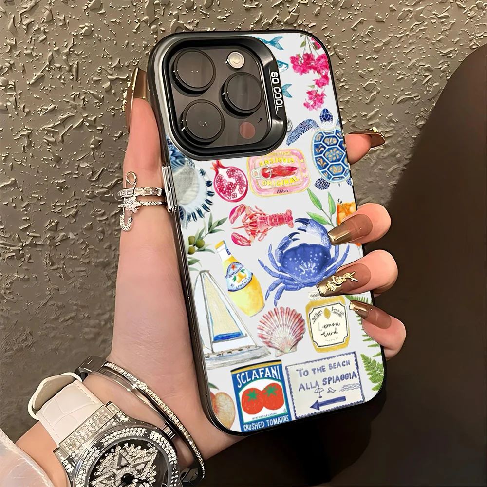Fruit Cocktail Sea Collar Phone Case IMD Color Silver Shell For IPhone 16 15 14 13 12 11 Pro Max Plus