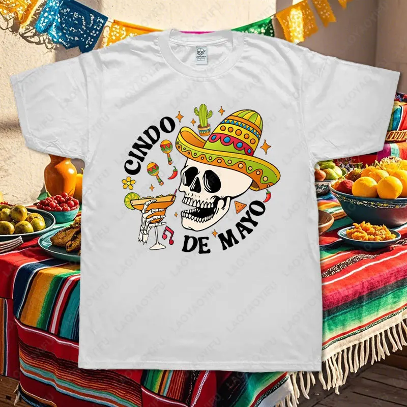 Crâne mexicain graphique t-shirt femme Fiesta Squad t-shirt Sombrero chapeau Fiesta fête t-shirt Style traditionnel unisexe couverture en coton