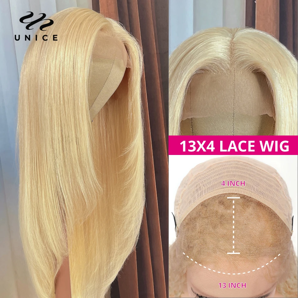 Unice Cabelo-Osso Loiro Direto Lace Front Perucas, HD Lace Wig, Perucas Dianteiras, Virgem Cabelo Humano, Fivela Interna, 5x5, 613, 13x4