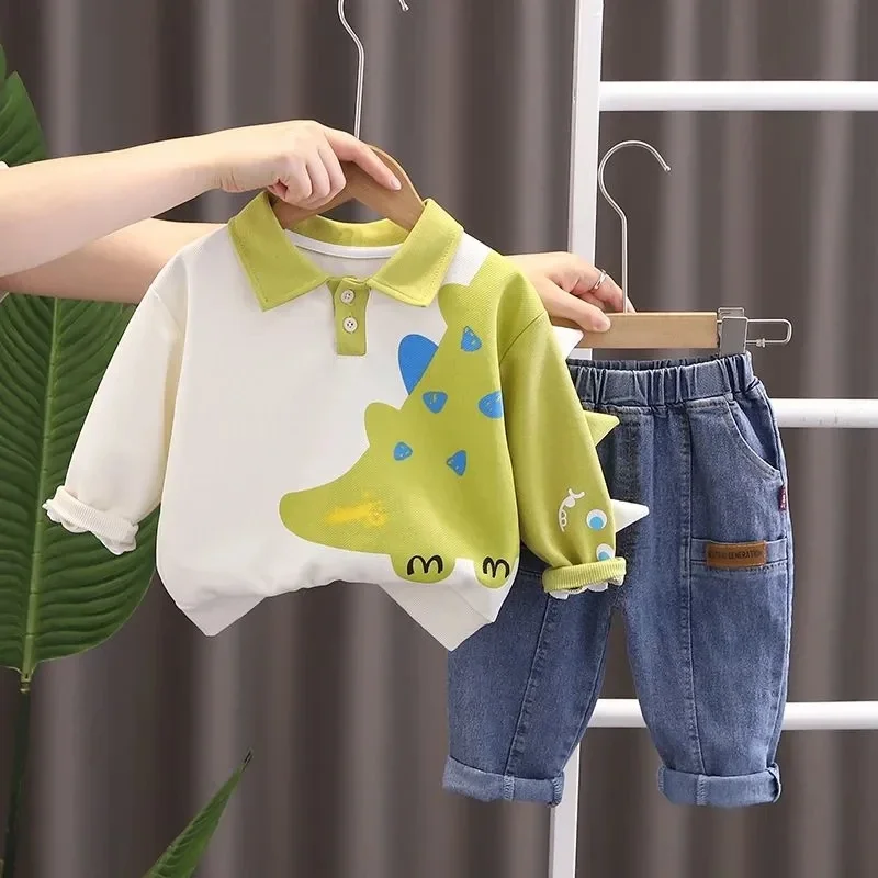 

New Children's Fashionable Cartoon Long sleeved Sweater Pants Two piece Baby Clothing Set Kids Boys' Autumn Clothing Set