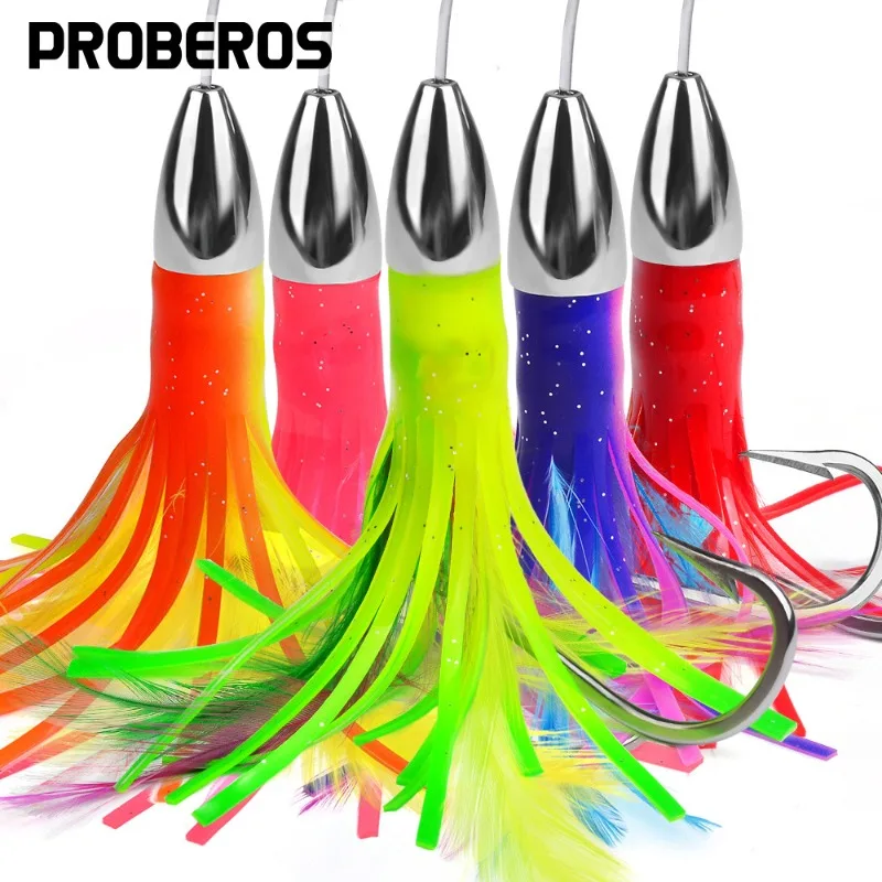 

5.9-inch Drag Fishing Lure15cm48g Head Octopus Soft Skirt Lure Deep Sea Boat Fishing Big TrollingBait for TunaWahoo Fast Sinking