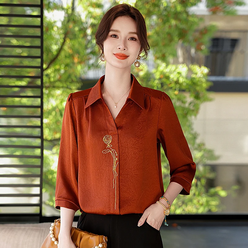 

New Chinese Sle Spring irt Set for Mom Seven Sve Tops Summer Small irt Wedding Banquet Clothes Women's Faion Loose...