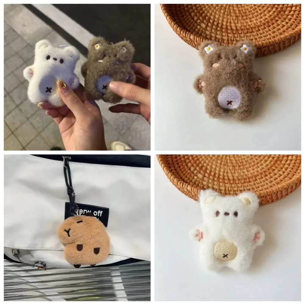 Lovely Soft Squeeze Bear Plush Keychain Plush Stuffed Toys Squeak Bear Pendant Keyring Cartoon Plush Stuffed Toys Backpack Decor