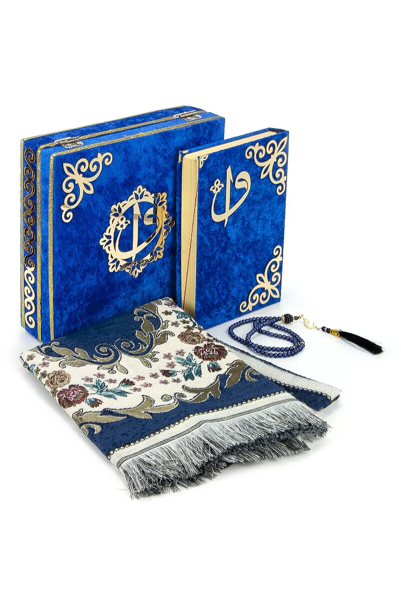 IQRAH Velvet-Coated Ark Sword Quran Set Navy Blue