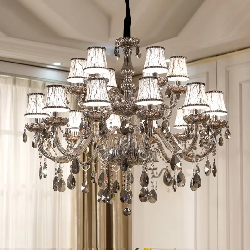 Modern Crystal Chandelier Lighting Staircase Smoke gray Glass Crystal Pendant Lamps Spiral Design Home Decoration Light Fixtures