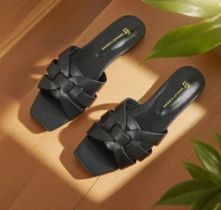 Summer Women's Slippers Large Sizes 34-43 Fashion Flat Shoes Leather Open Toe Outdoor Beach Shoes Party Shoes Indoor Slippers