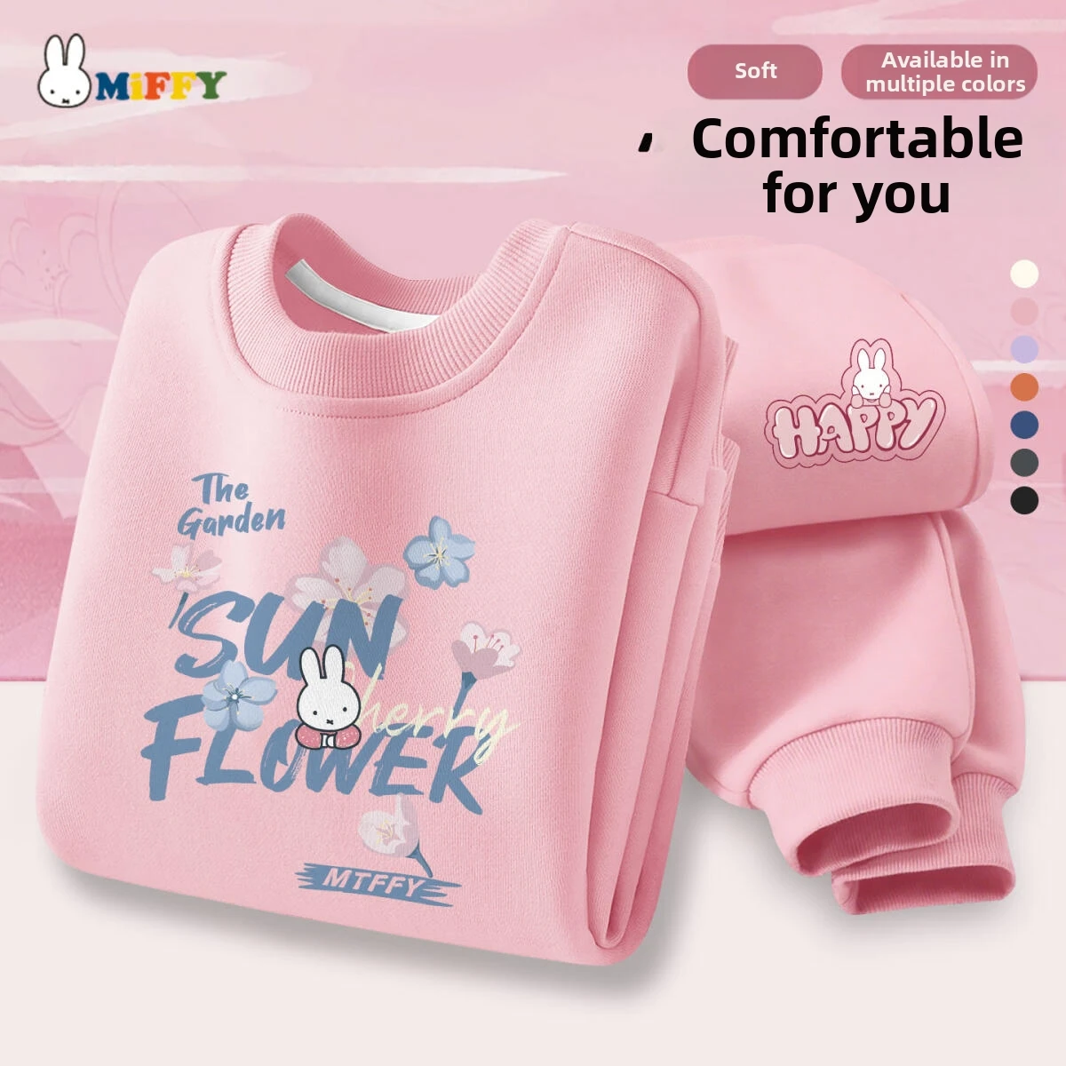 Miffy Set per ragazze stampato Kawaii Set per bambini con cappuccio e pantaloni caldi primaverili e autunnali Set da 2 pezzi Regalo carino per i bambini