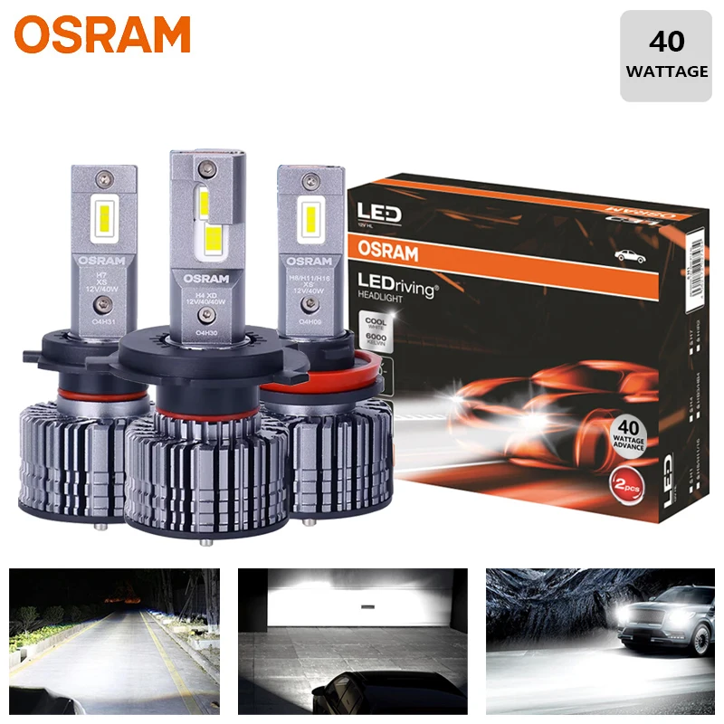 OSRAM H4 H7 H11 LED XLZ-40W Car Headlight H8 H16 HB3 HB4 9005 9006 9012 LEDriving Super Bright 6000K White LED Car Upgarde Lamps