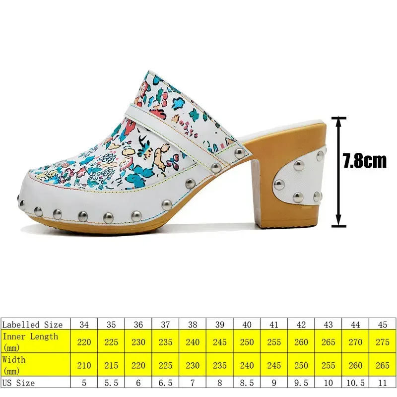 Koznoy 7.8Cm Print Sheepskin Leather Ethnic Breathable Sandals Fashion Flats Metal Decoration Comfy Summer Slippers Women Shoes