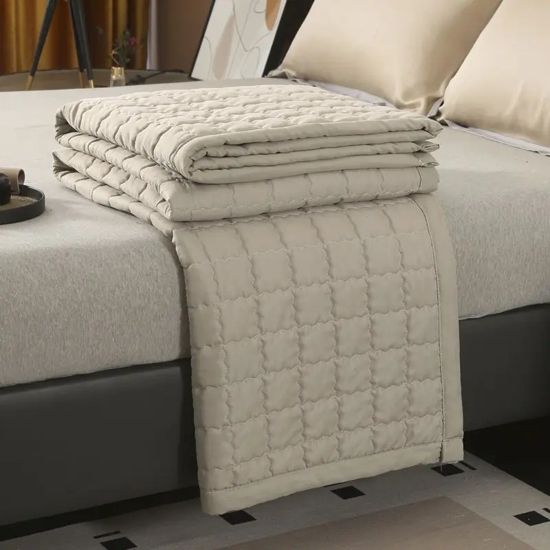 Beige Quilted Bed Blanket Soft Breathable Lightweight Thin Summer Quilt For Bedroom Guest Room Dorm Adults Kids All Season Use