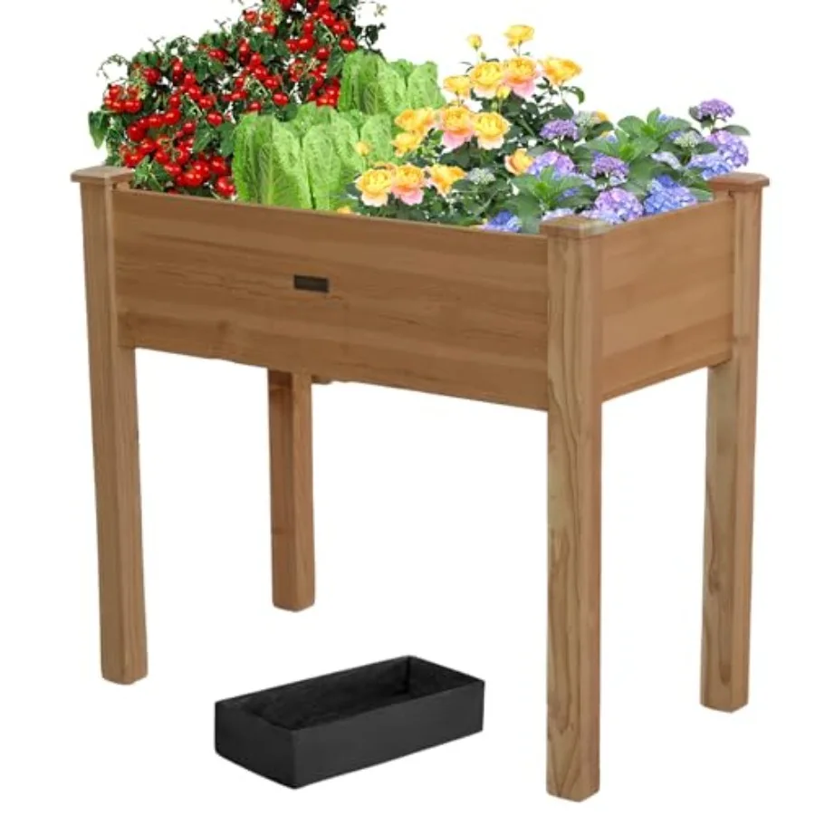 

34x18x30in Wooden Raised Garden Bed with LegsElevated Reinforced Planter Box with Bed Liner for Backyard/Patio/Gardener 150lb C