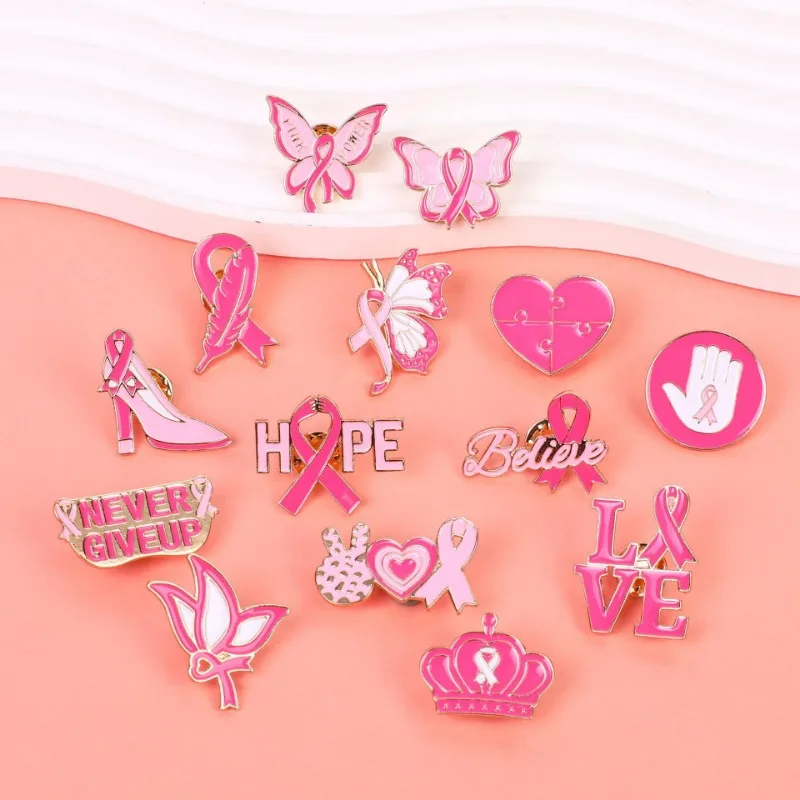 Épingles en émail pour sensibilisation au Cancer du sein, 1 pièce, épingles à revers papillon avec ruban rose pour fête, événement de carité, décoration de vêtements pour femmes et filles