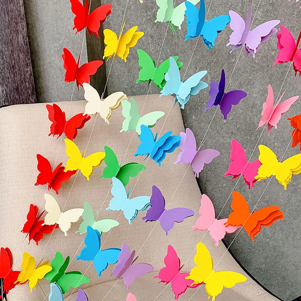 

3D Paper Butterfly Banner Garland Bunting for Wedding Birthday Party Festival Hanging DIY Colorful Butterfly String Home Decors