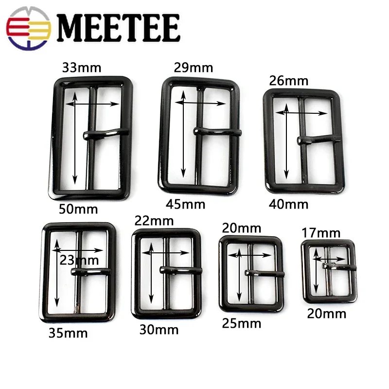 Meetee 10Pcs 20-50mm Metal Pin Buckle Bag Strap Slider Webbing Adjust Hook Decoration Clasp Garment Belt Buckles Clips Accessory