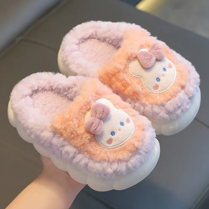 Winter Children Cotton Slippers Girls Warm and Non Slip Plush Home Slippers 2-10 Years Old Boys Bag Heel Plush Slippers