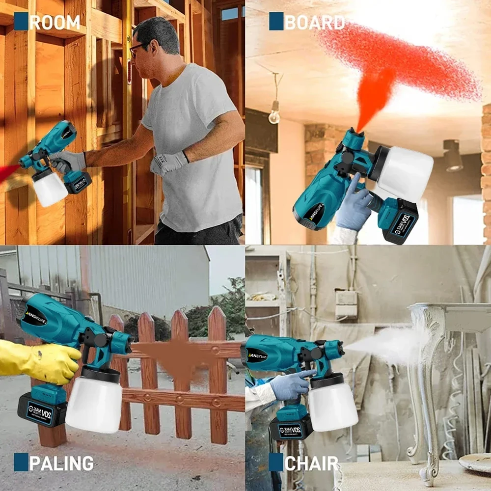 800ML Electric Spray Gun Cordless Paint Sprayer Auto Furniture Steel Coating Airbrush Compatible For Makita 18V Battery image 6