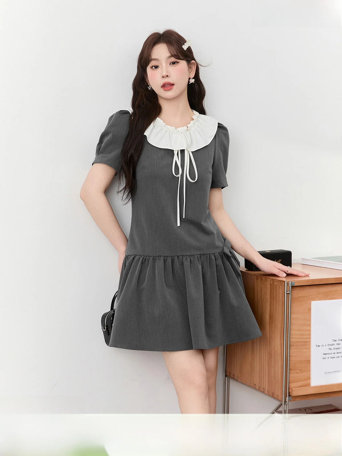 

Новая летняя блузка GW с воротником-стойкой для полных женщин, утягивающая юбка А-силуэта с рукавами-фонариками