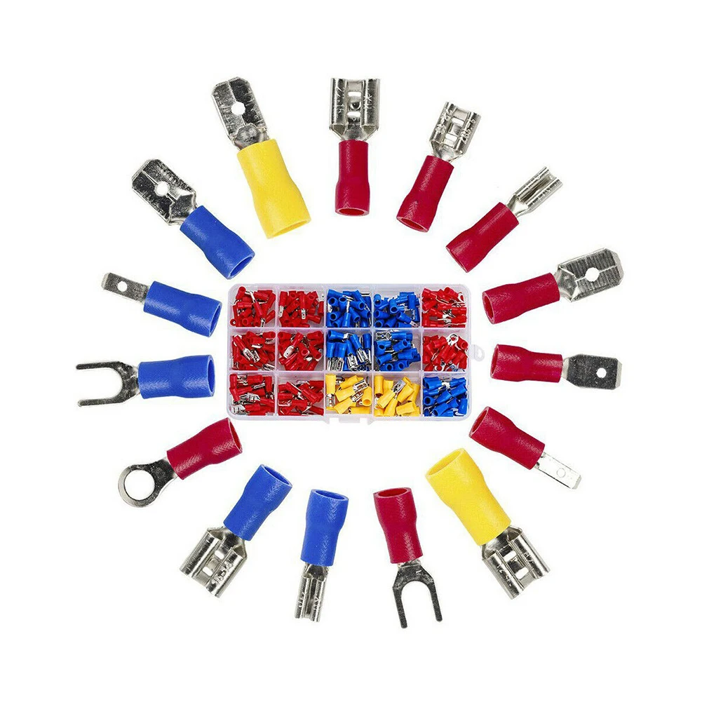 Wire Connector Crimp Spade Terminals 1 Hole 17.5*10*2.2cm 280PCS 80 Copper Insulated Electrical Red blue yellow