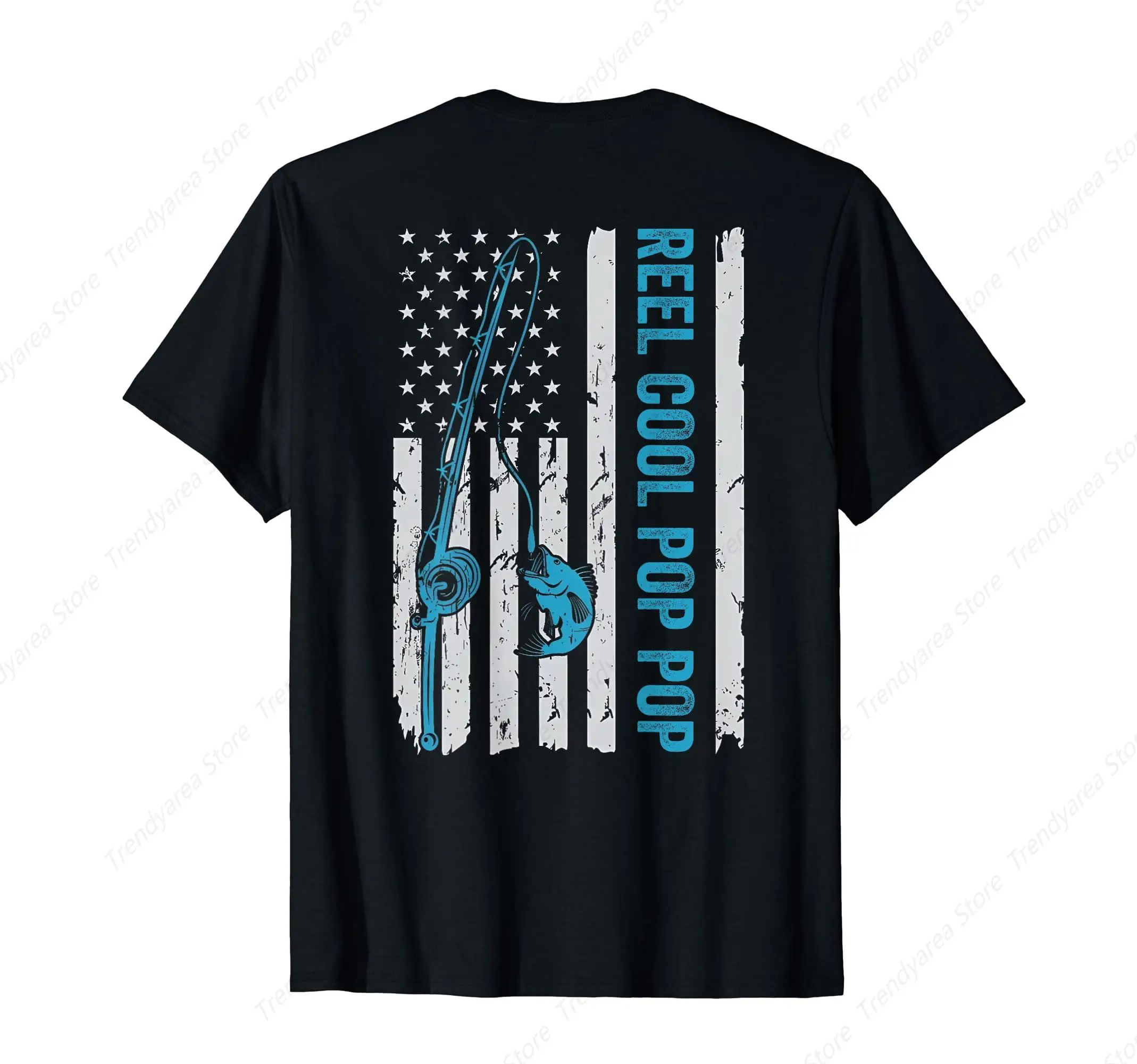 Reel Cool Pop Pop Grandpa Fishing American Flag T-Shirt