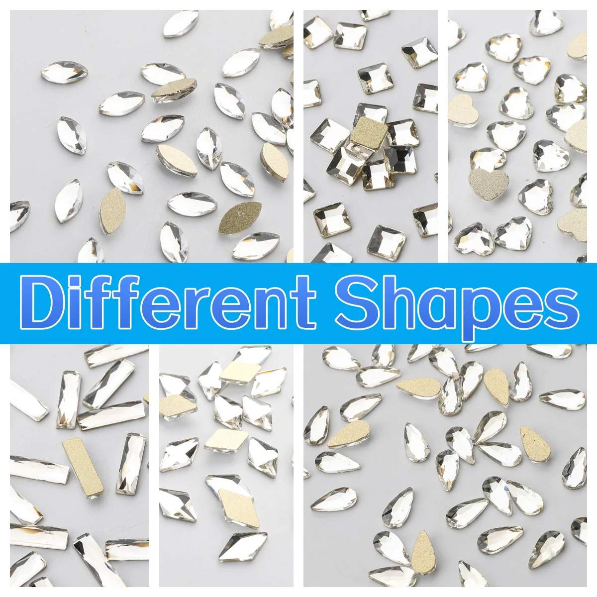 

Different Shapes White Series Golden Bottom Rhinestones Glitter Glass Non Hotfix Crystal For Jewelry Nail Art DIY Decoration