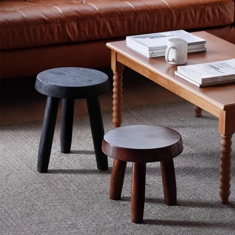 Japanese Elm Wood Step Stools Wabi-Sabi Style Low Bench Minimalist Entryway Seat Rustic Side Table
