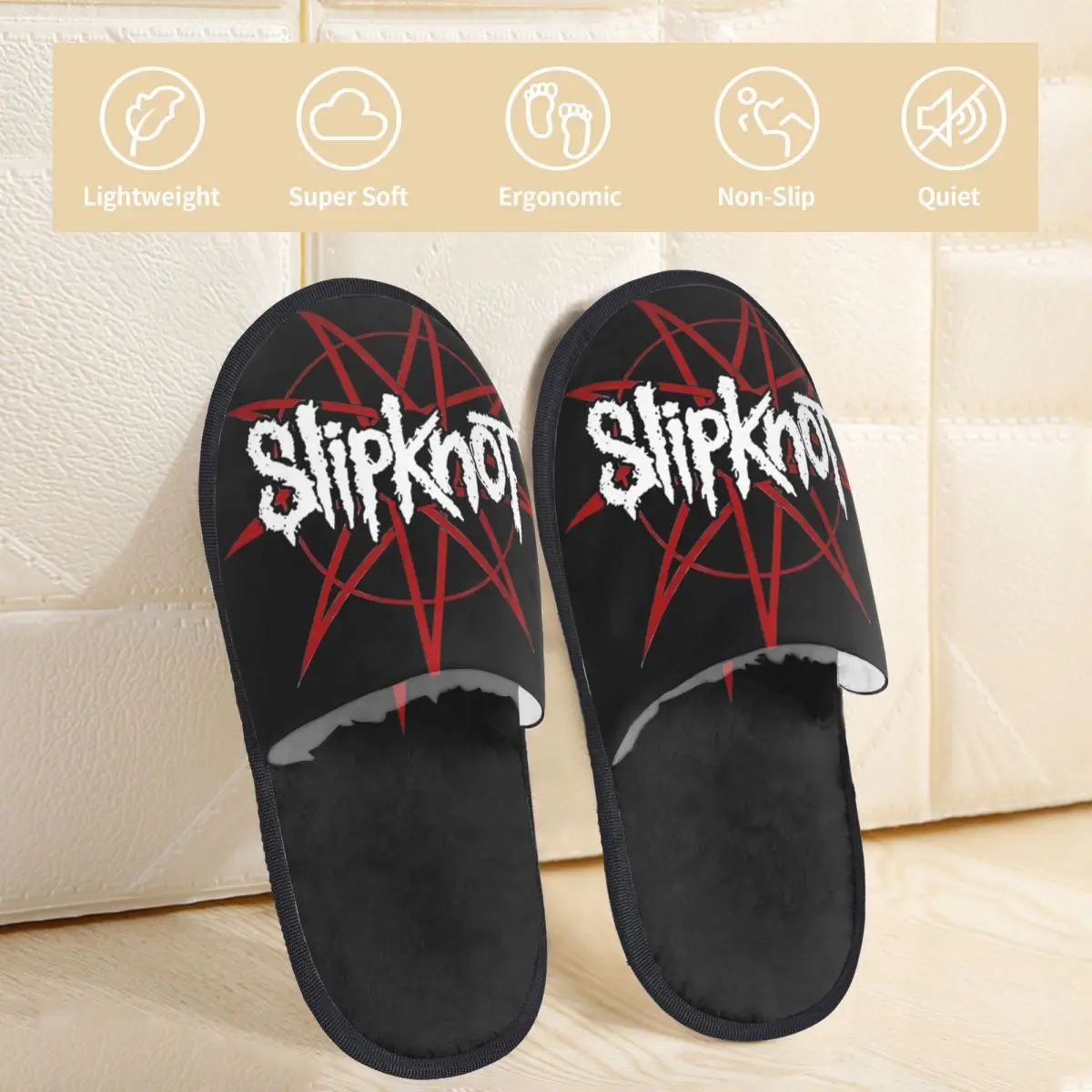 S-Slipknotting Home Cotton Slippers Non-skid Band Logo Soft Household Fur Slides Slippers Living Room