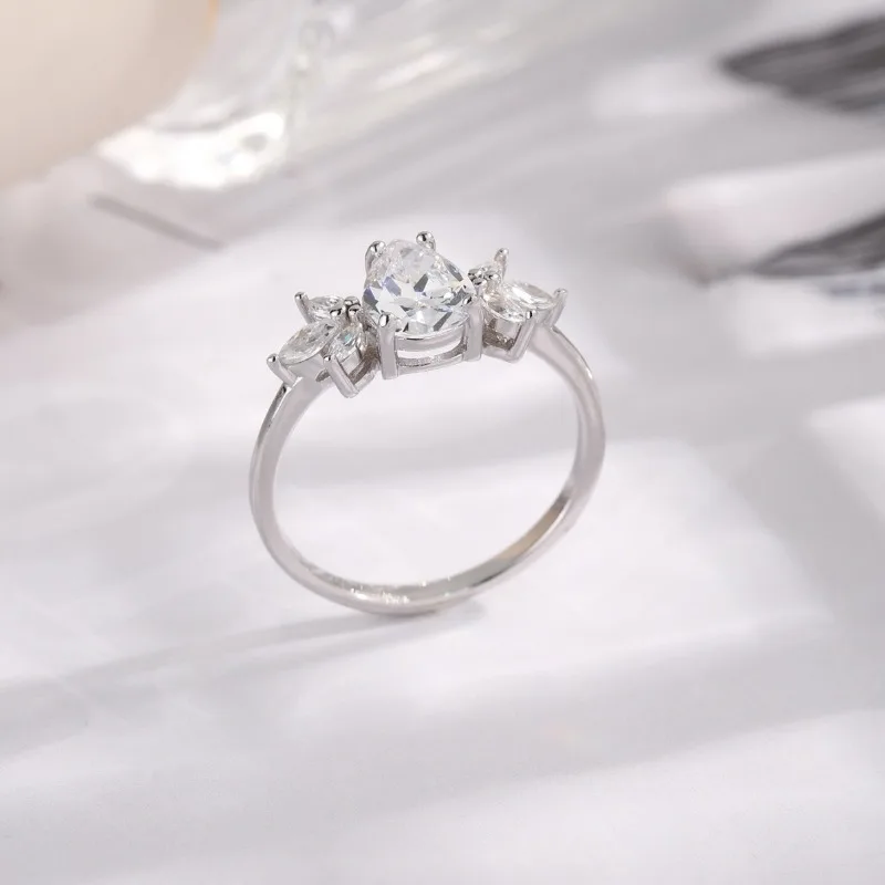 خاتم من الفضة الإسترليني S925، خاتم حب على شكل قلب، خاتم نسائي بتصميم بسيط.