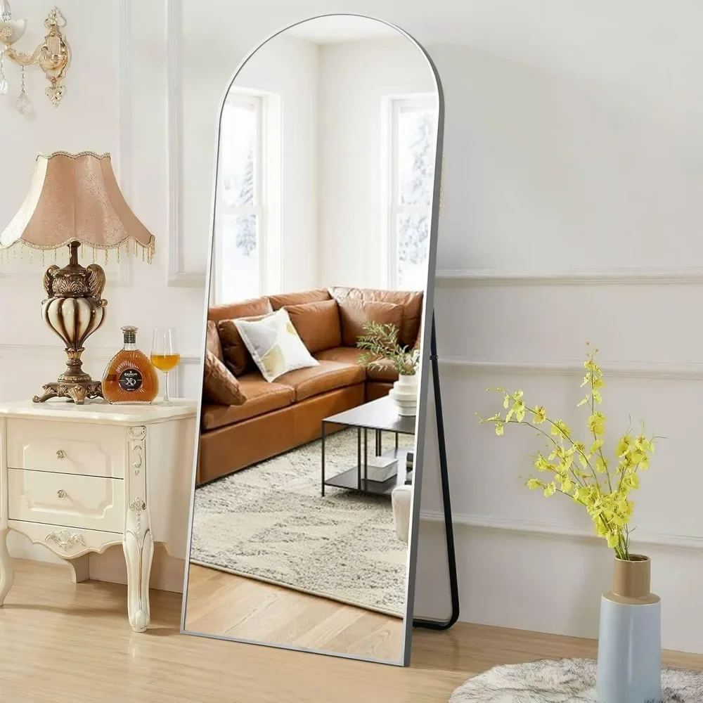 

Arched full-length mirror, 65 "x 22" aluminum frame floor mirror with bracket, self standing or against the wall, silver