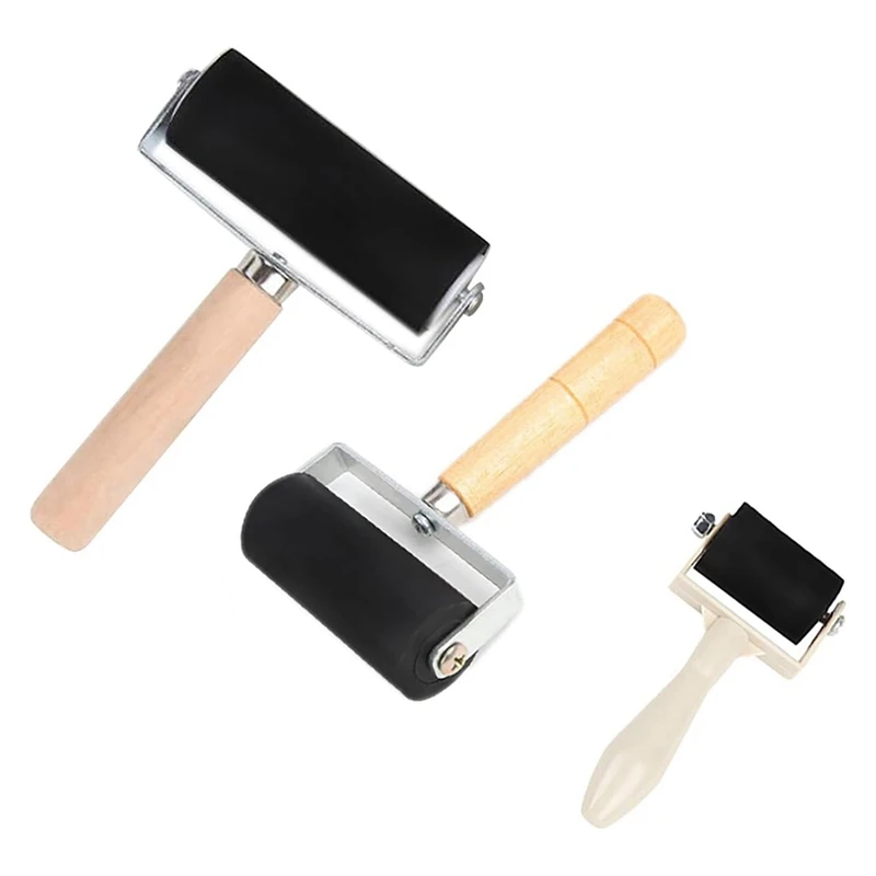 3 Pack Rubber-Roller Brayer Rollers 1.4/2.4/4 Inch Art Craft Roller For Printmaking,Ink,Wallpapers Stamping Gluing Tools