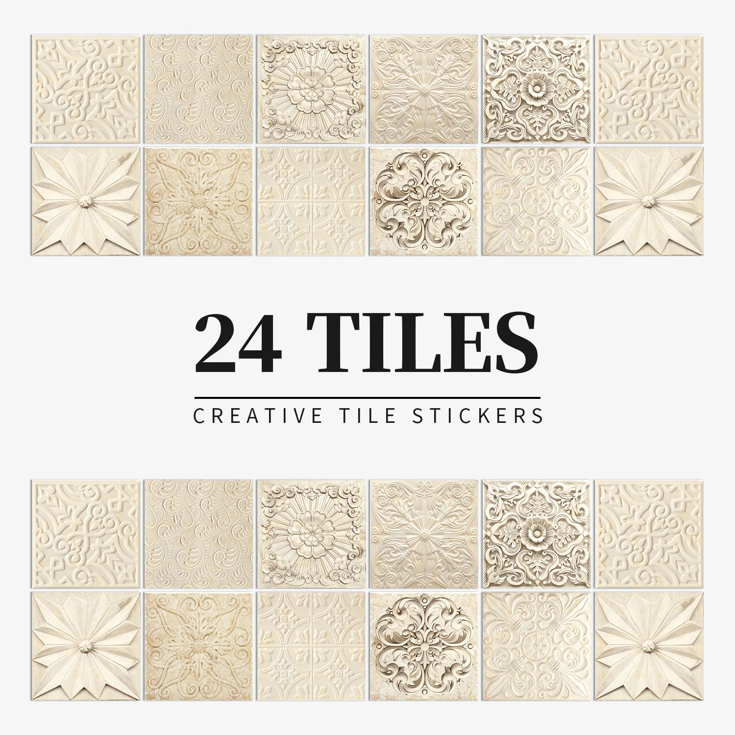 24 pcs/pack, Light Yellow Textured PVC Self-adhesive Tile Stickers - Waterproof, Oil-Proof, Easy to Clean for Home Decoration