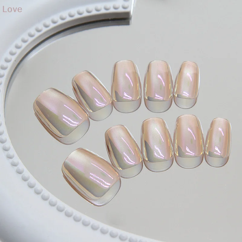

30Pcs Cat Eye Handmade Press On Nails With Gradient Design False Nails Full Cover French Ballerina Wearable Artificial Nail Tips