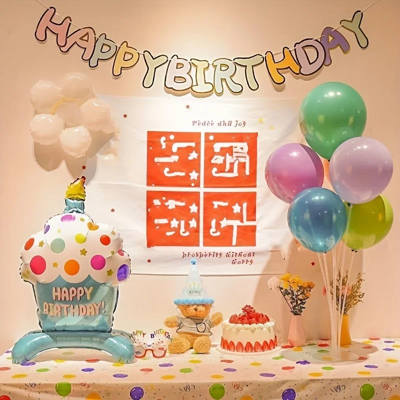 vertical cake balloon, pink blue birthday party balloon, background decoration, happy birthday decoration  frozen birthday party view 2